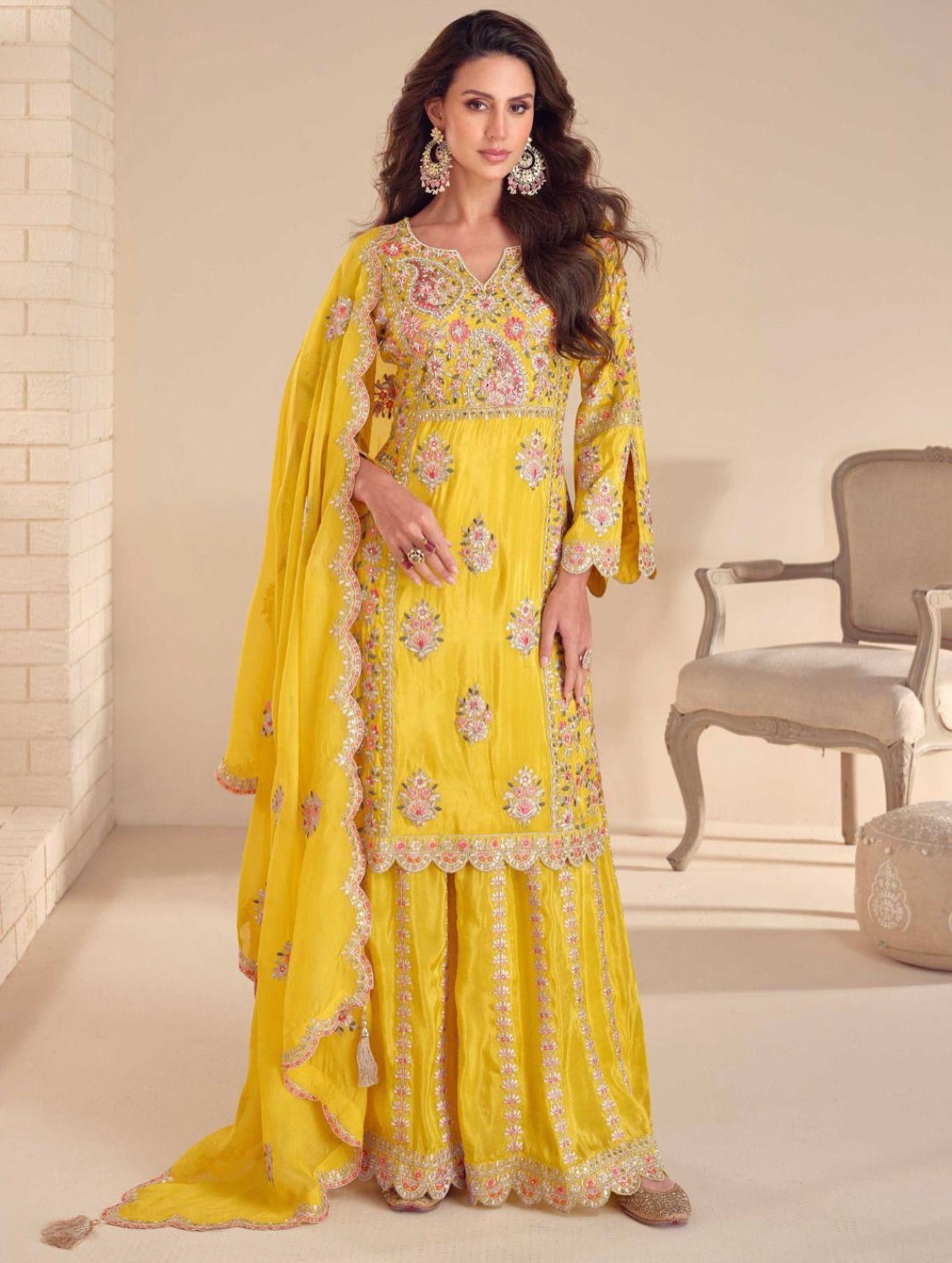 Matrut | Mariya Yellow Palazzo Suit