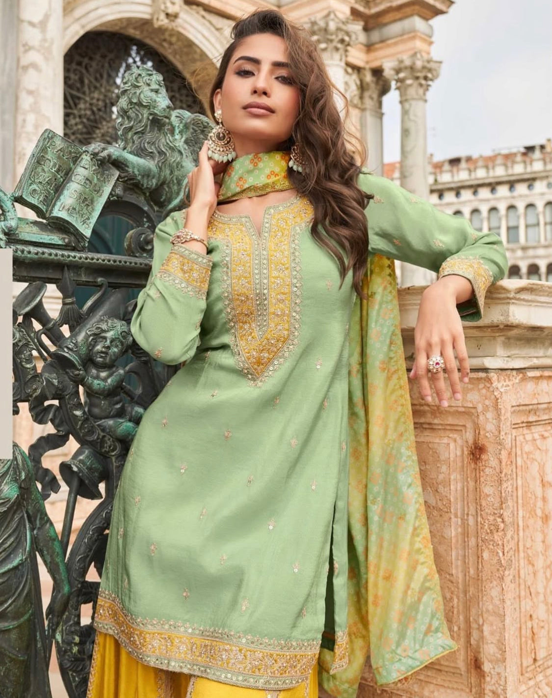 Matrut | Taj Mint Green Sharara Suit