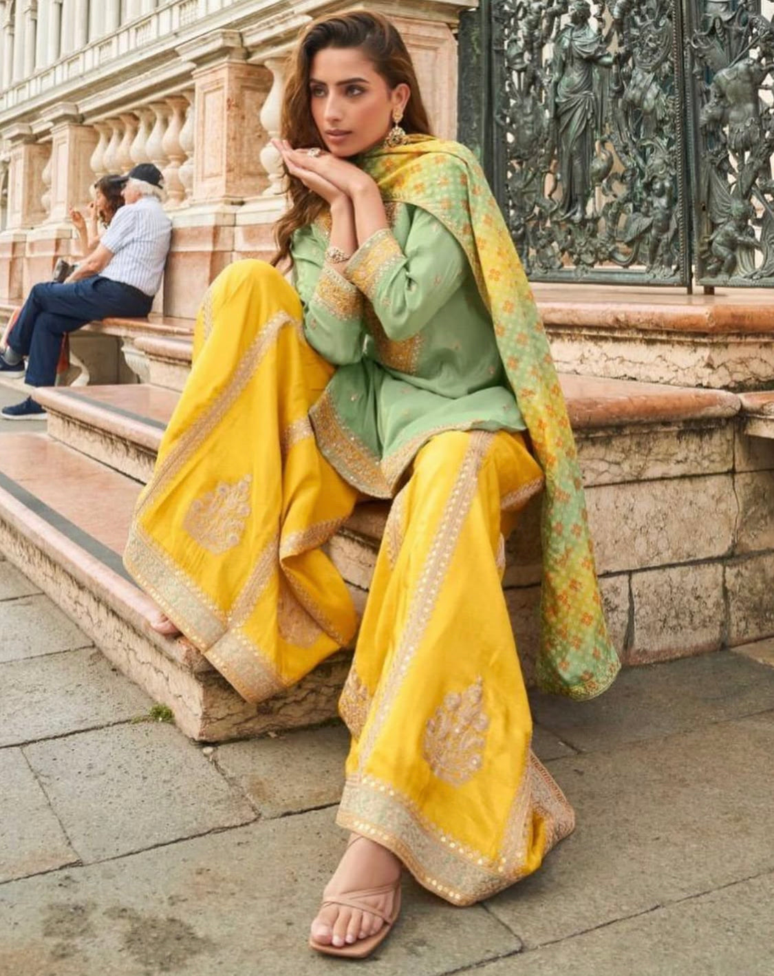 Taj Mint Green Sharara Suit