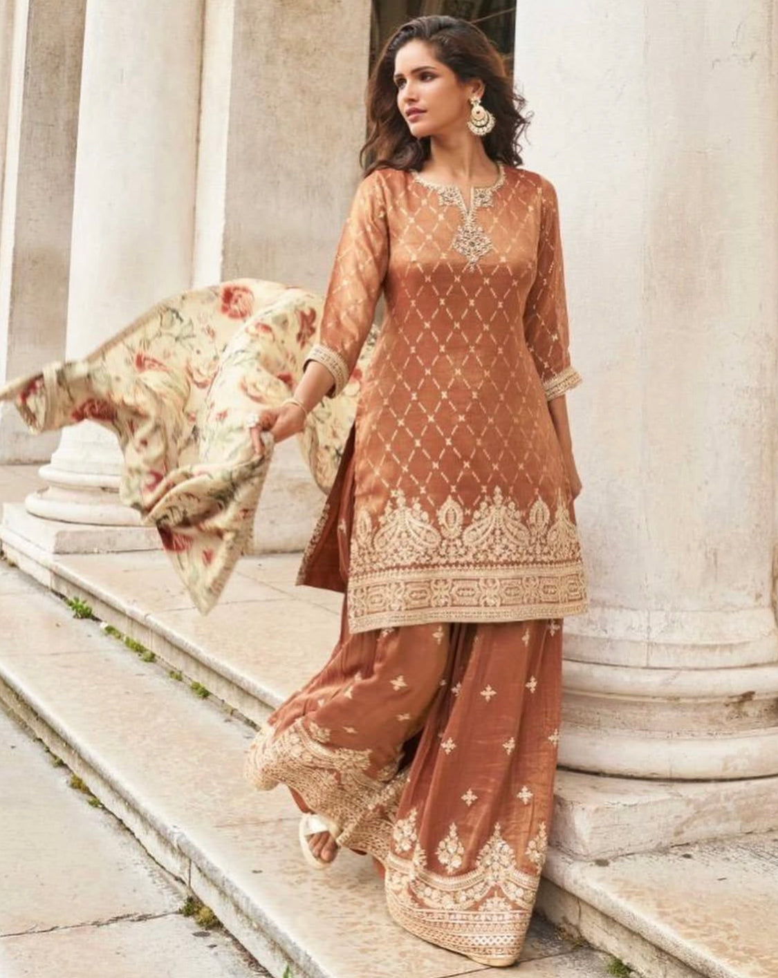 Matrut | Taj Brown Sharara Suit