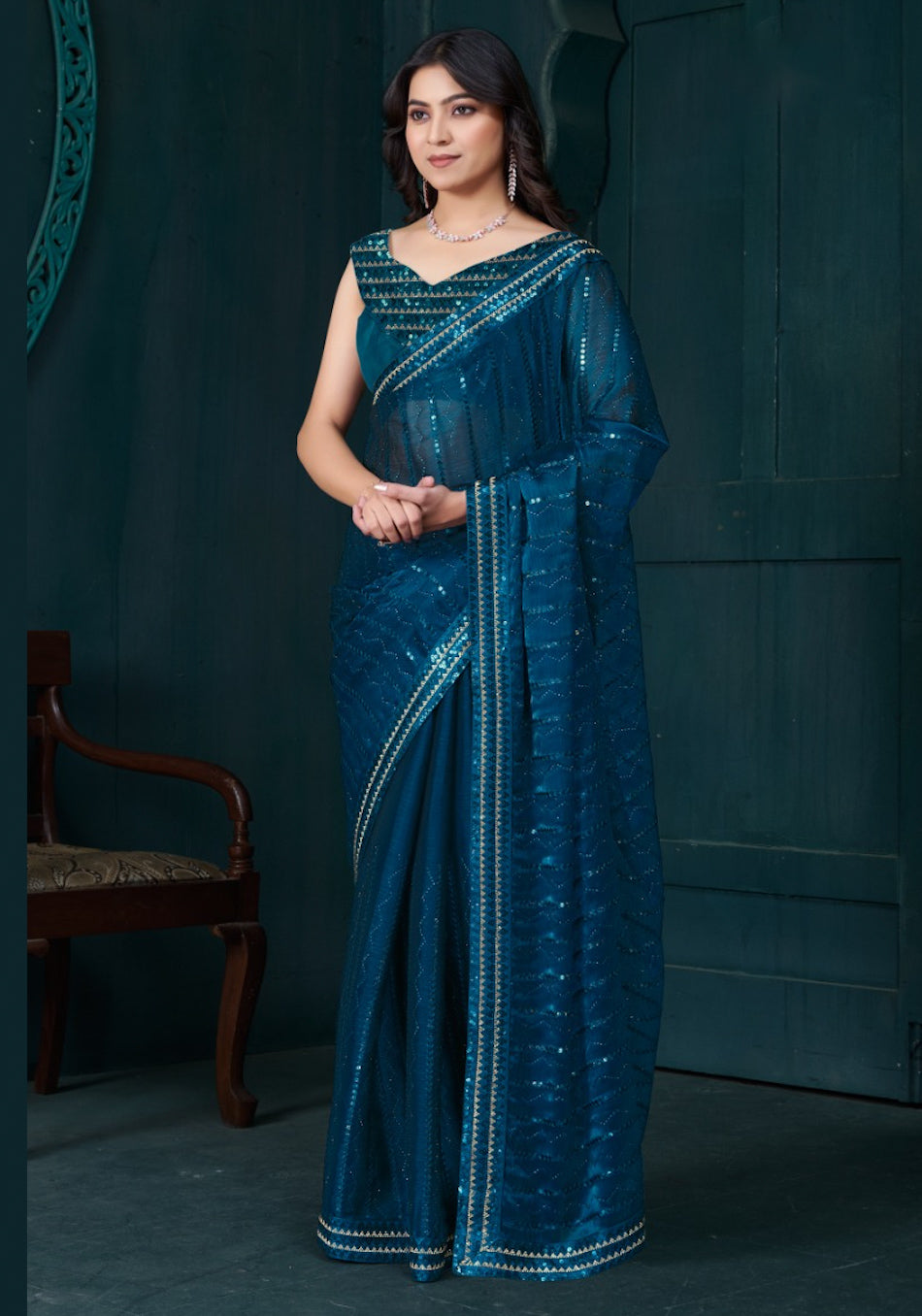 Matrut | Kiton Peacock Blue Saree