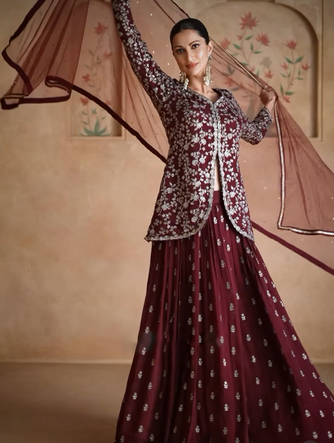 On rent - FULL SET | Kalyani Alfaaz Maroon Lehenga Set