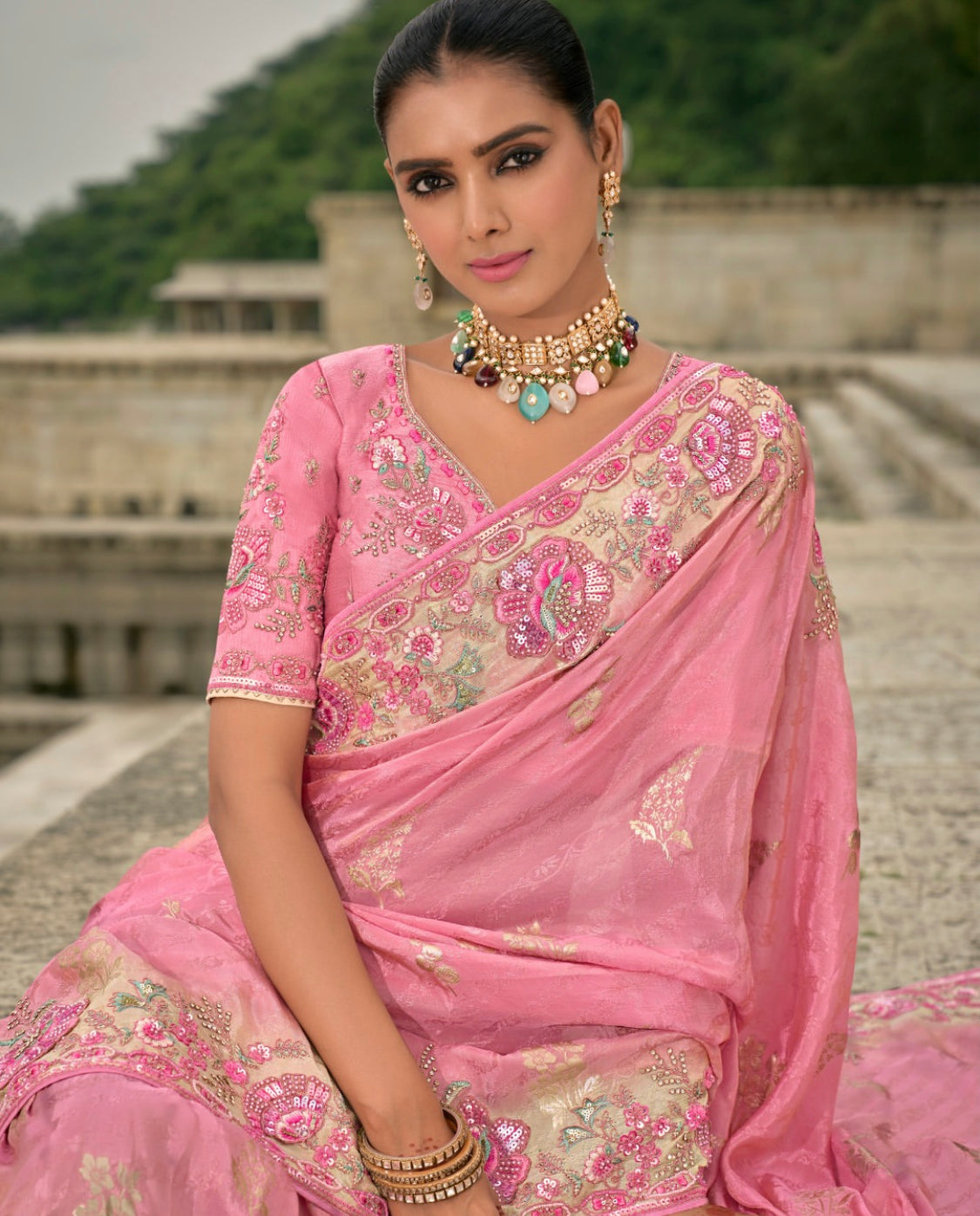 Matrut | Crown Weaves Powder Pink Saree