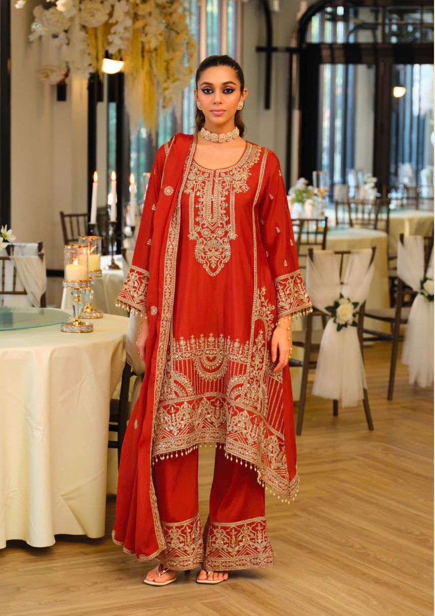 Manpreet Coral Red A-line Suit