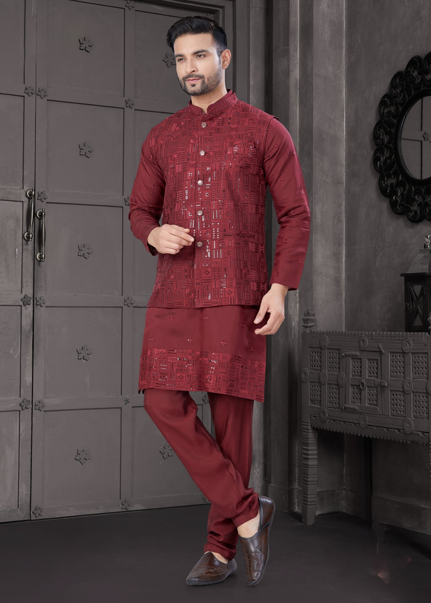 Jashn Burgundy Kurta Set