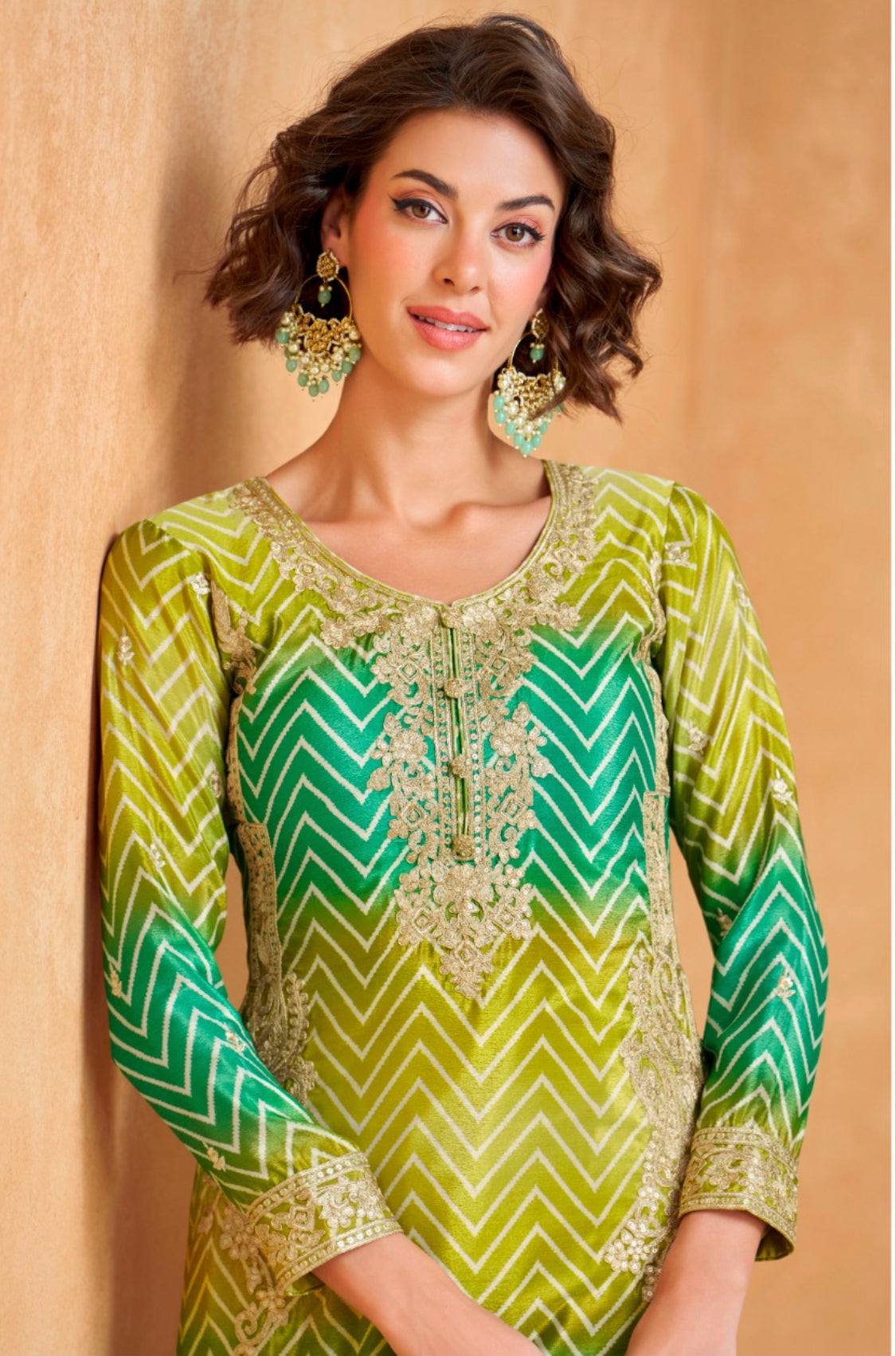 Matrut | Prismatic Elegance Green Sharara Suit