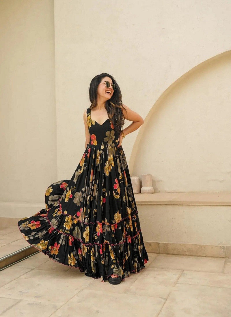 Matrut | Lemon Bloom Black A-line Dress