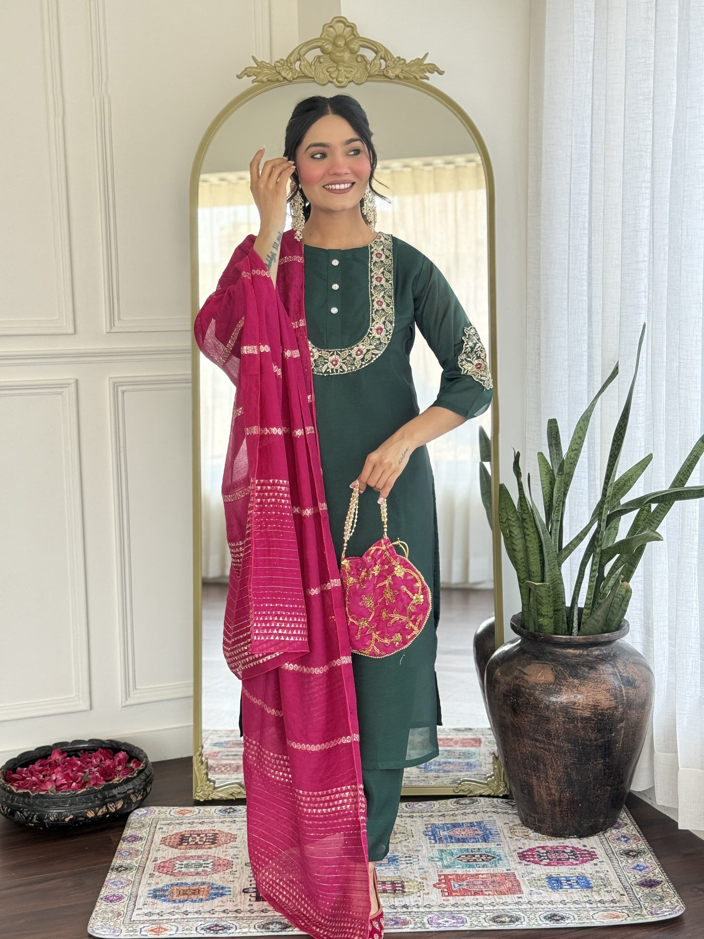 Matrut | Sugandh Green Straight Suit