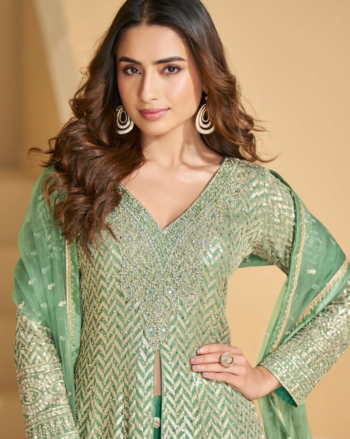 Matrut | Anokhi Pista Green Palazzo Suit