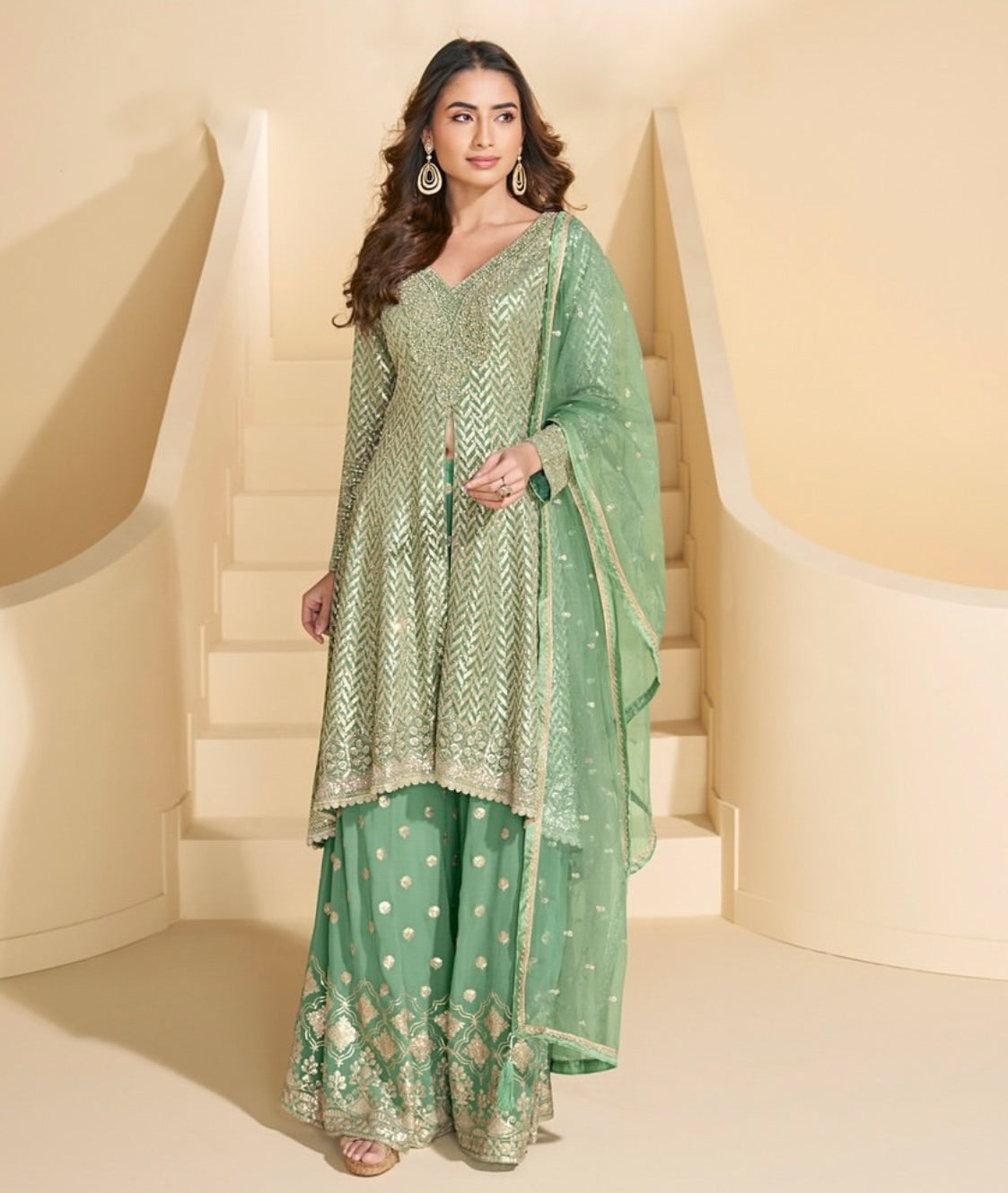 Matrut | Anokhi Pista Green Palazzo Suit