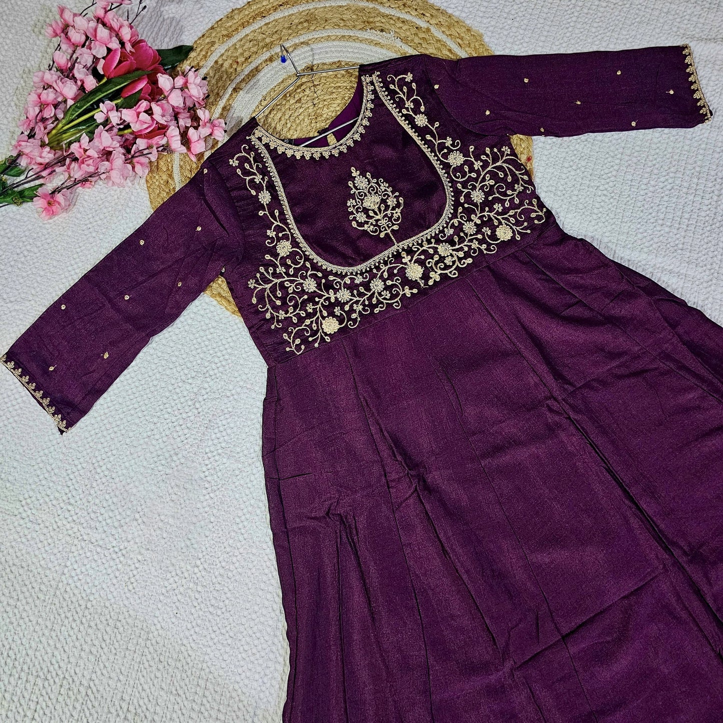 Matrut | Phoolkari Wine Anarkali Suit