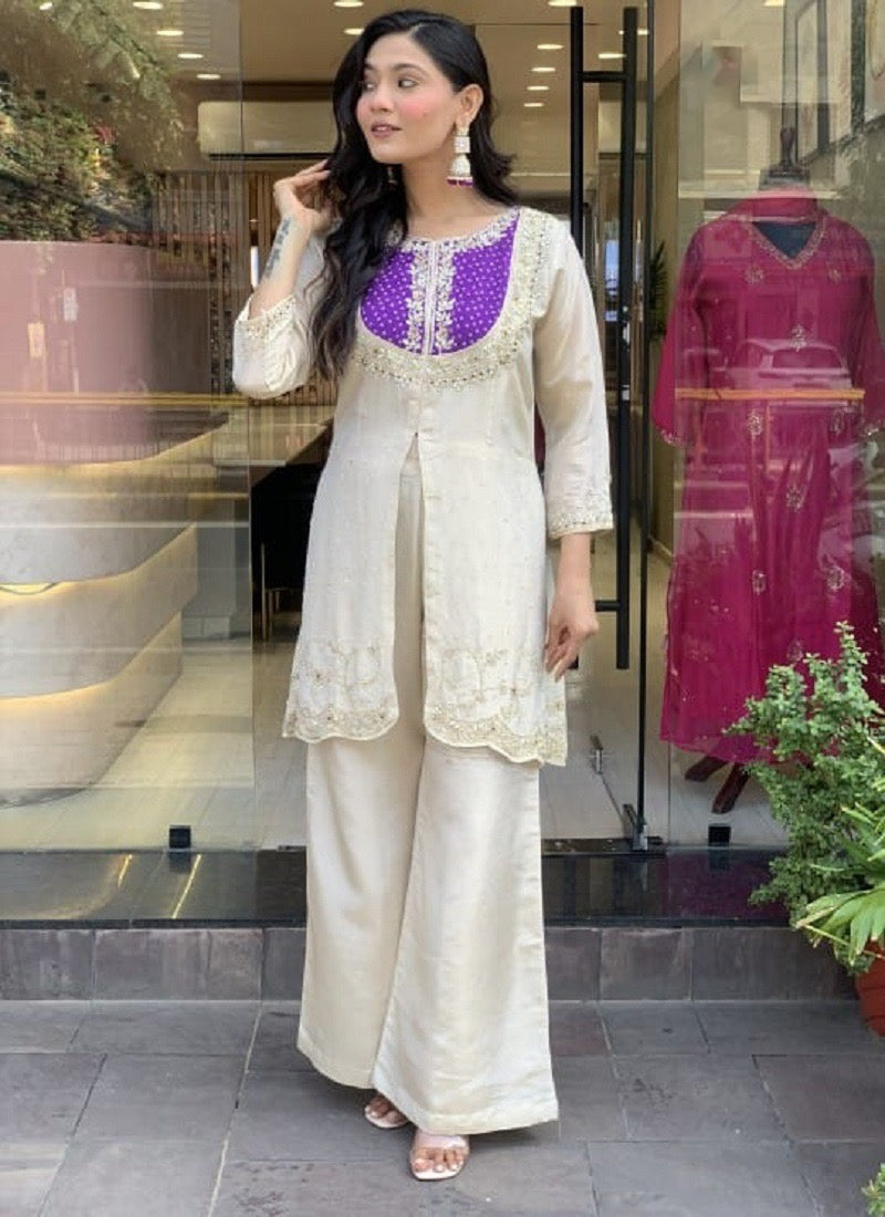 Matrut | Meher Purple Ivory Palazzo Suit