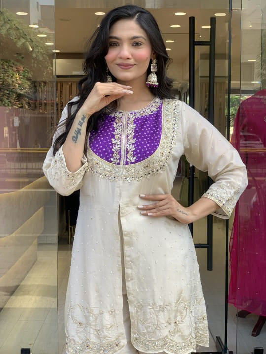 Matrut | Meher Purple Ivory Palazzo Suit