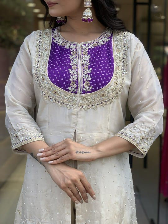 Matrut | Meher Purple Ivory Palazzo Suit
