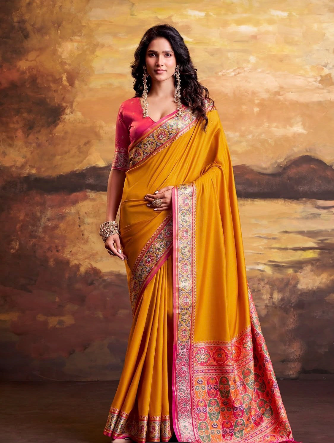 Vrinda Yellow Patola Silk Saree