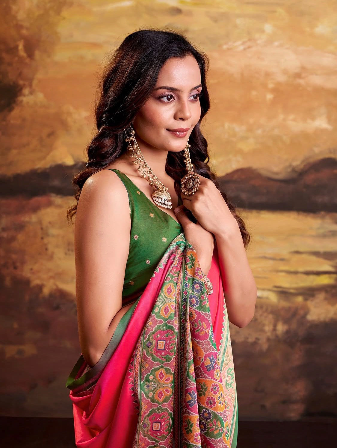 Vrinda Pink Patola Silk Saree