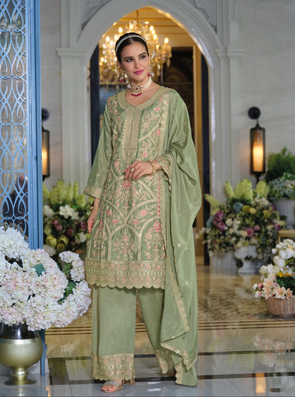 Matrut | Sitaaray Pista Green Palazzo Suit