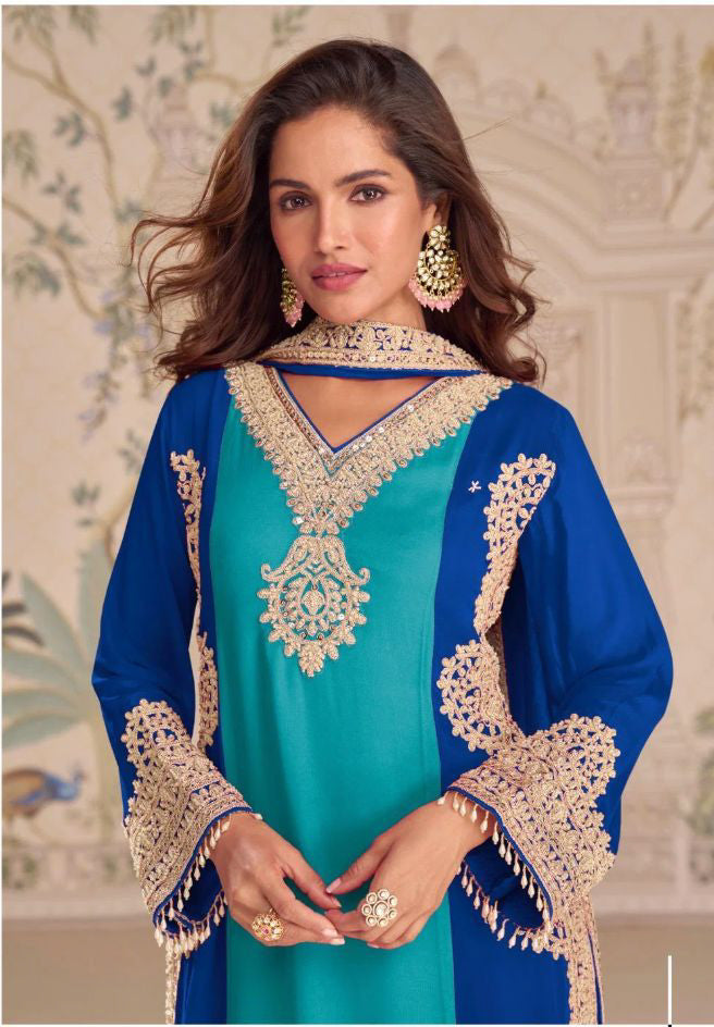 Kumkum Blue Straight Suit