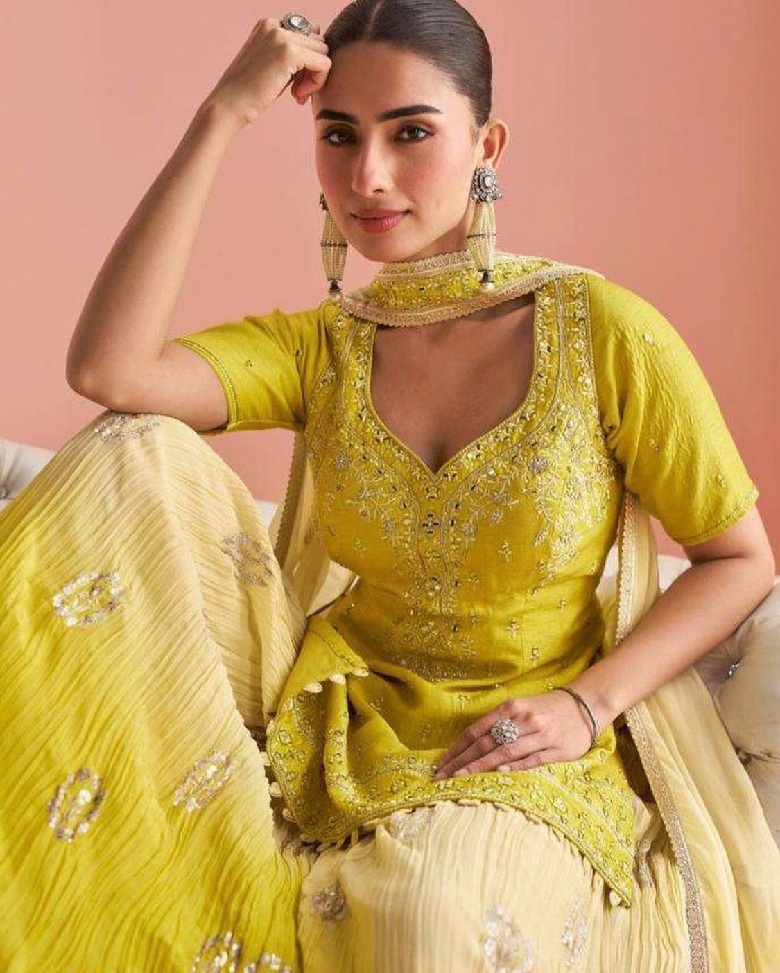 Badhai Lime Short Sharara Suit