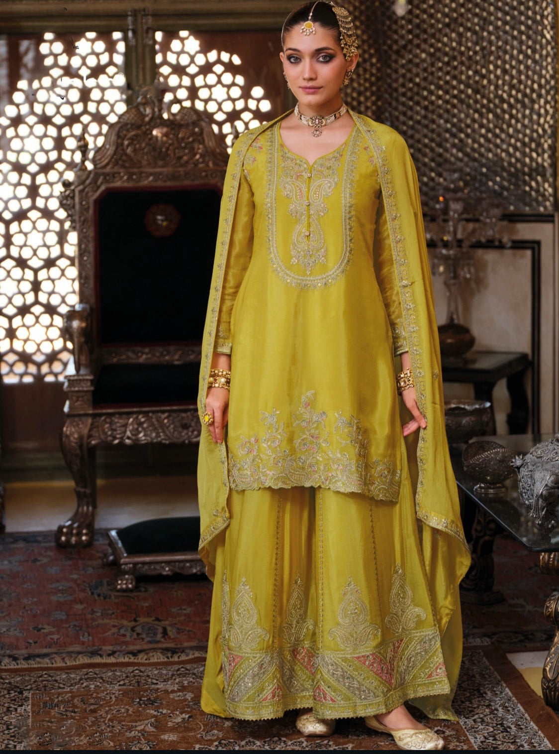 Matrut | Chalini Lime Green Palazzo Suit