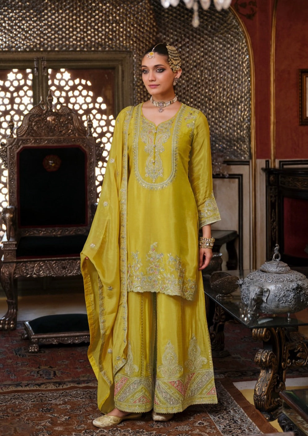 Matrut | Chalini Lime Green Palazzo Suit