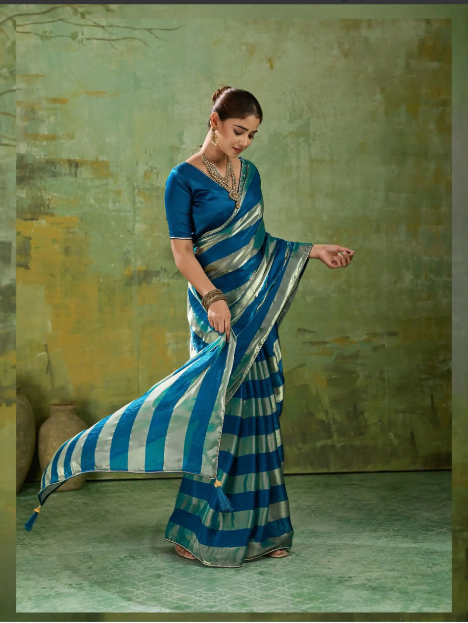 Dialogue Blue Velvet Satin Saree