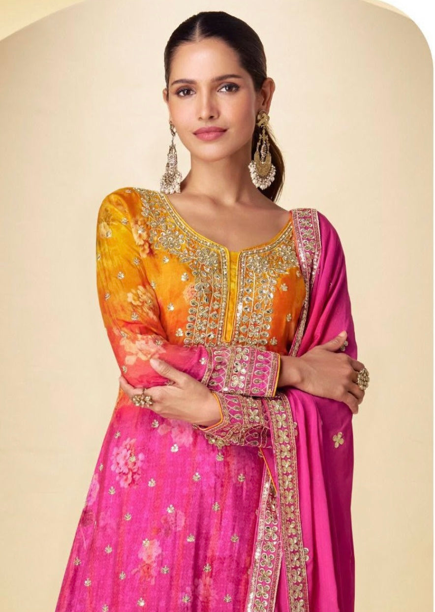 Matrut | Kanika Yellow-Pink Palazzo Suit