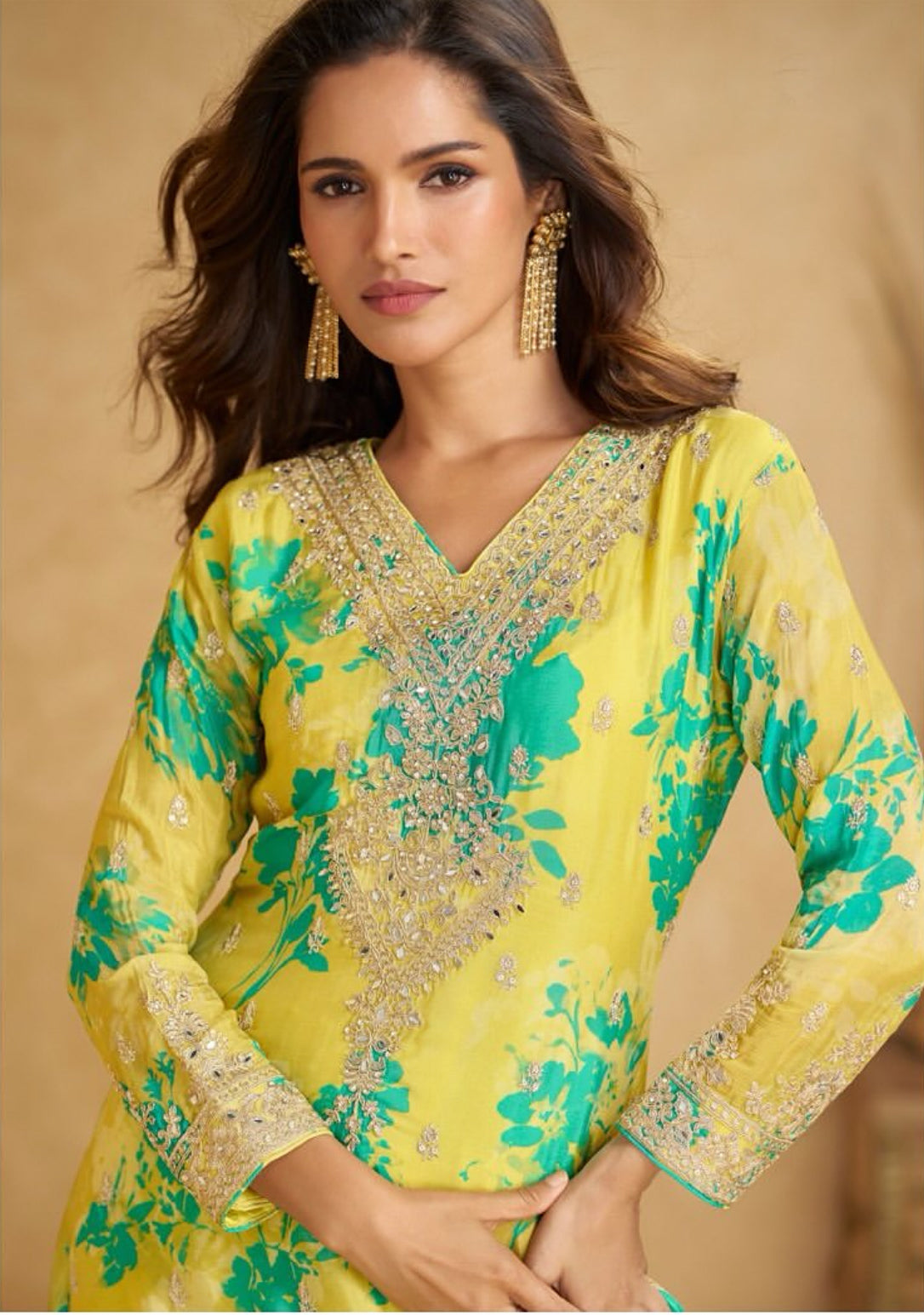 Matrut | Sofiya Yellow-Firozi Palazzo Suit