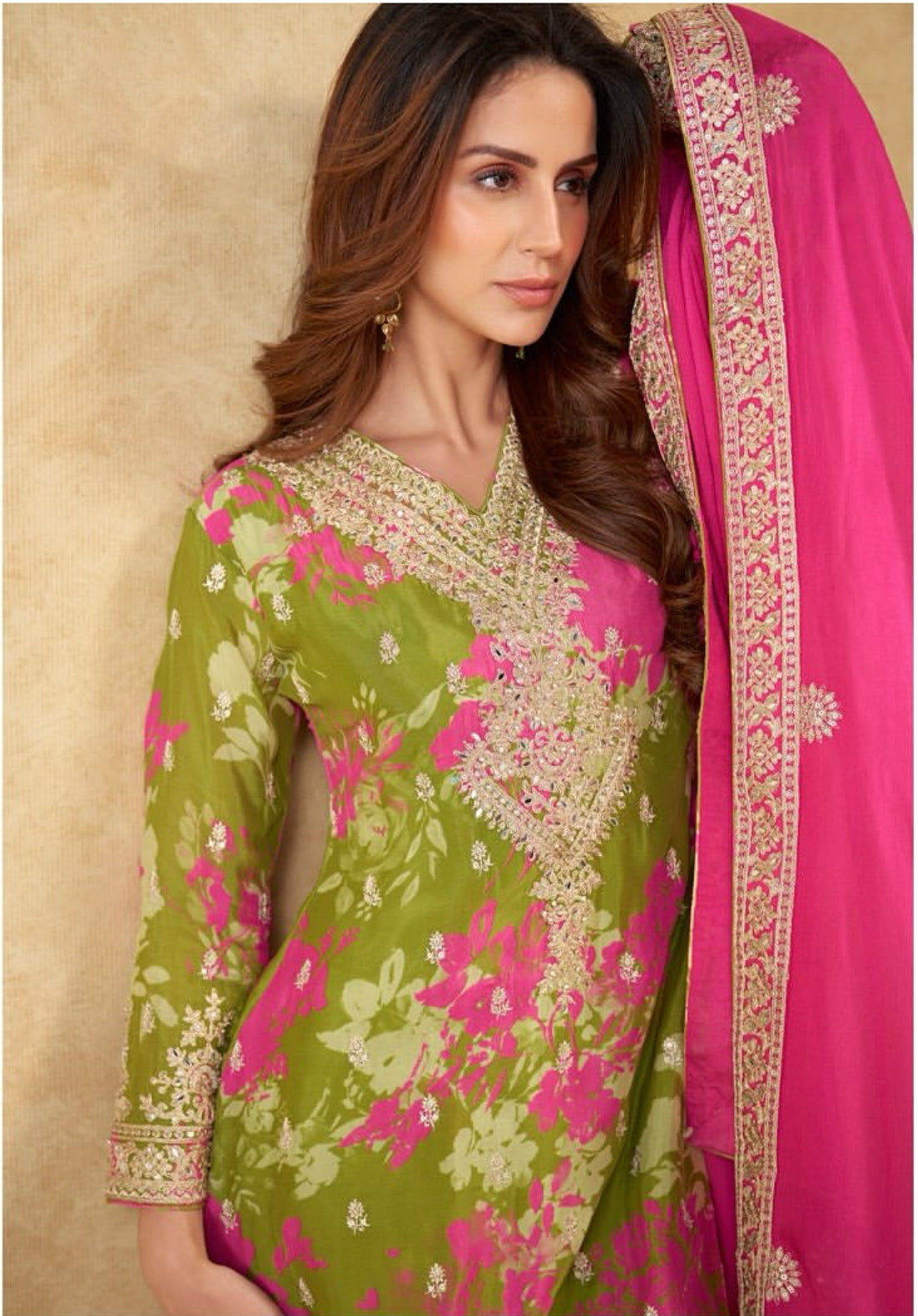 Matrut | Sofiya Green-Pink Palazzo Suit