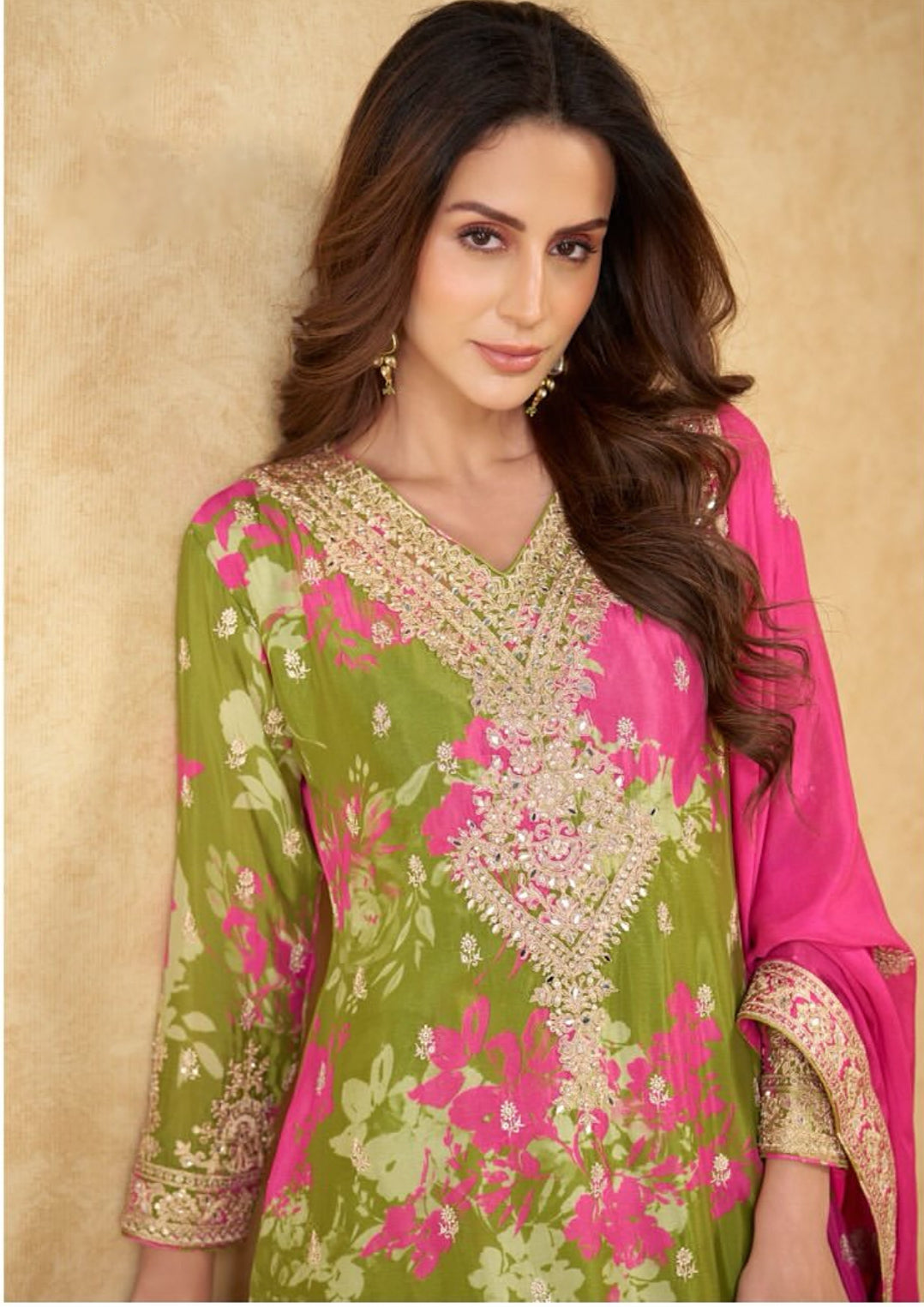 Matrut | Sofiya Green-Pink Palazzo Suit