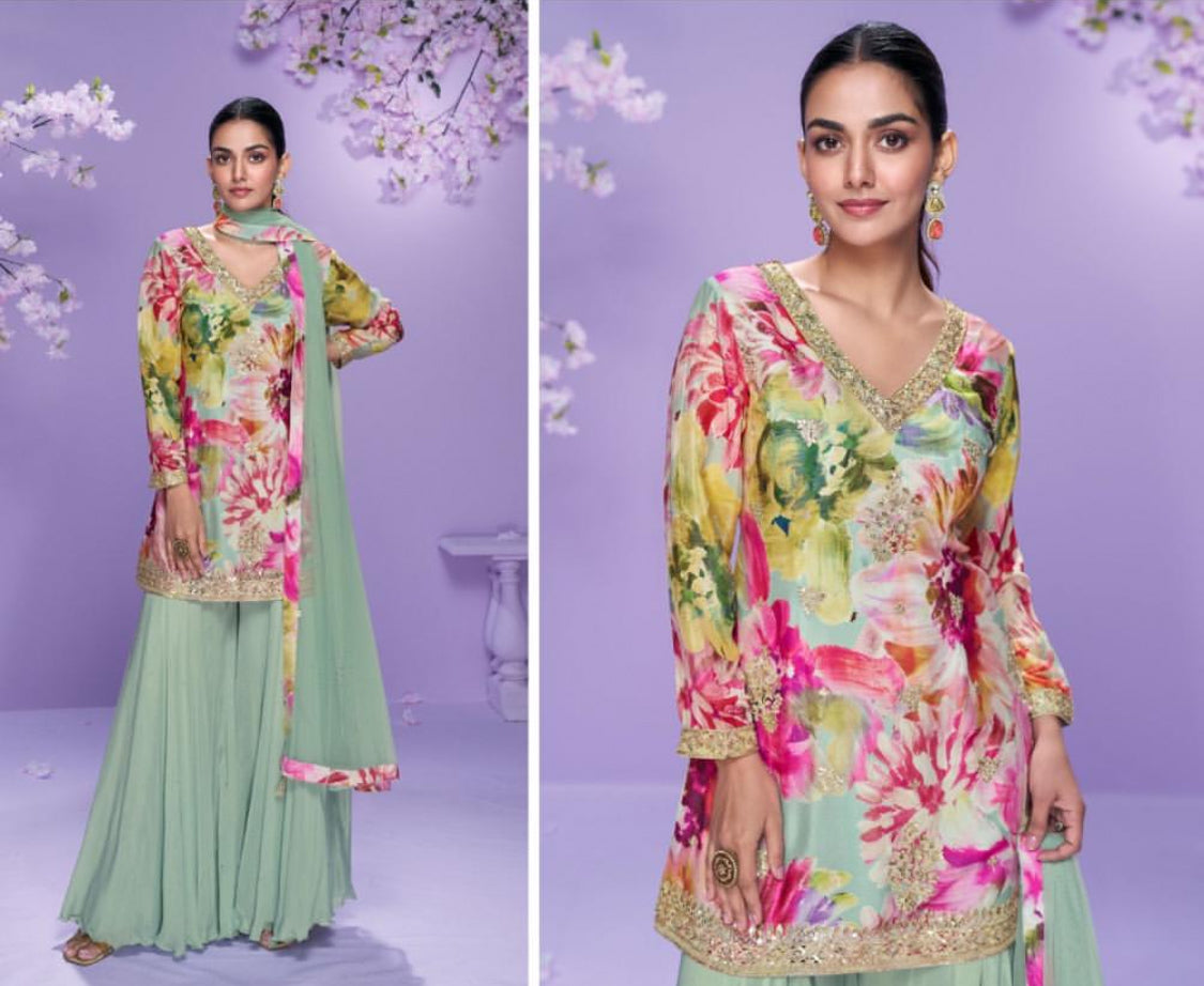Matrut | Vaani Sea Green Sharara Suit