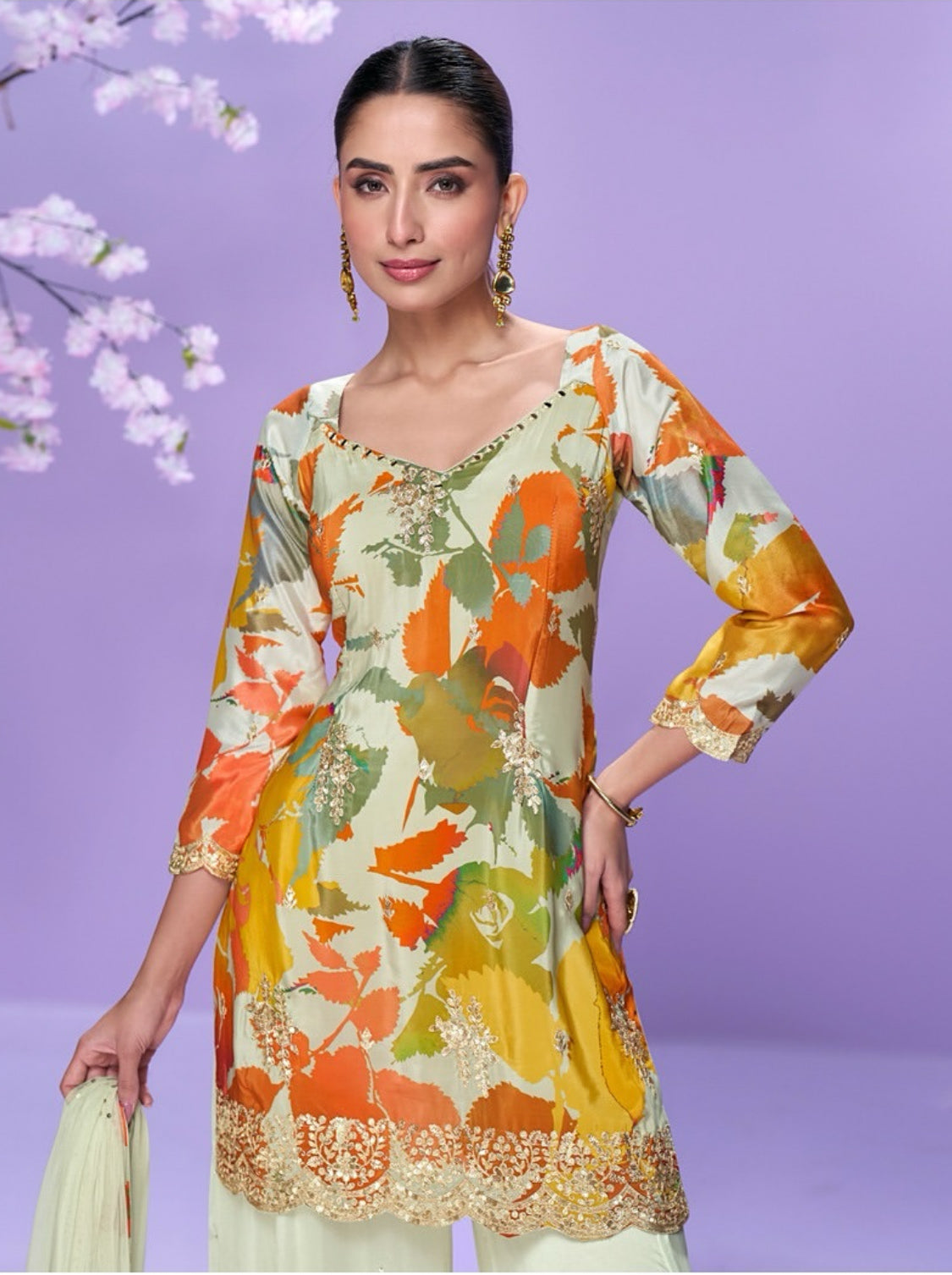 Matrut | Vaani White Multicolor Sharara Suit