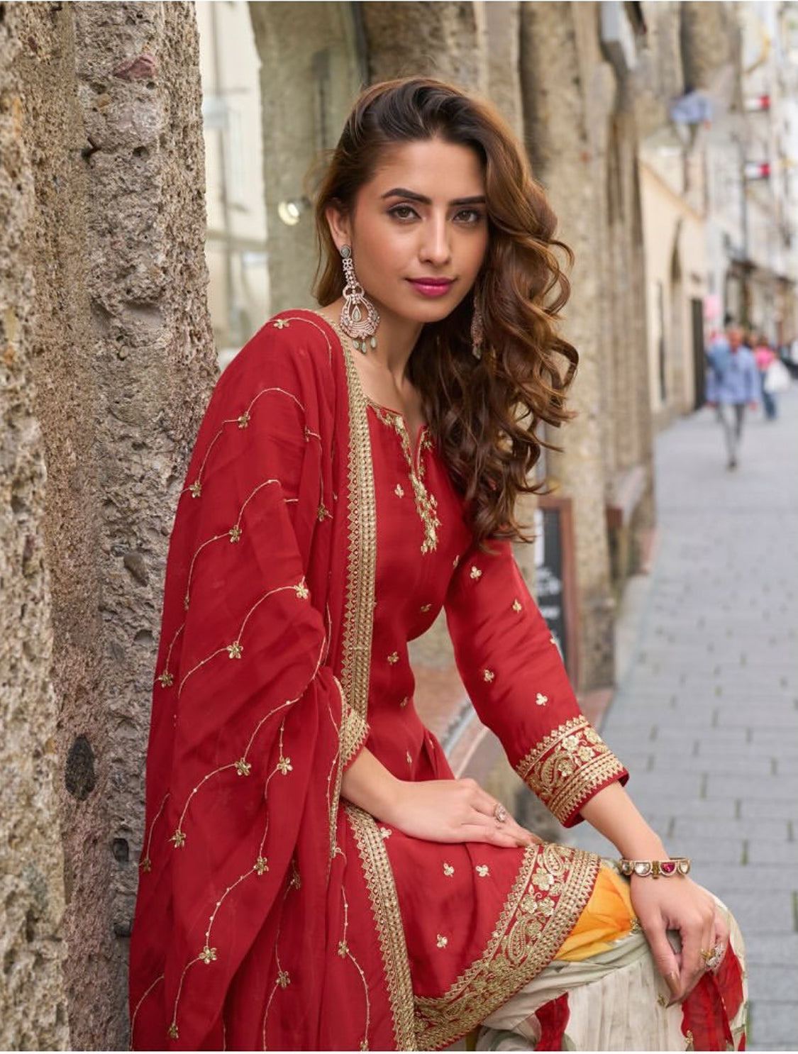 Matrut | Rashmika Cherry Red Sharara Suit