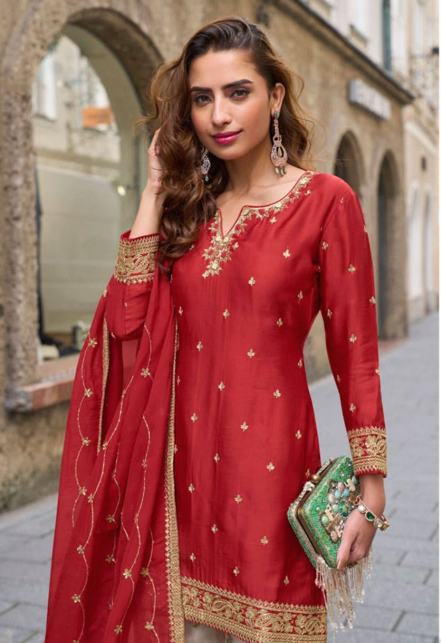 Matrut | Rashmika Cherry Red Sharara Suit