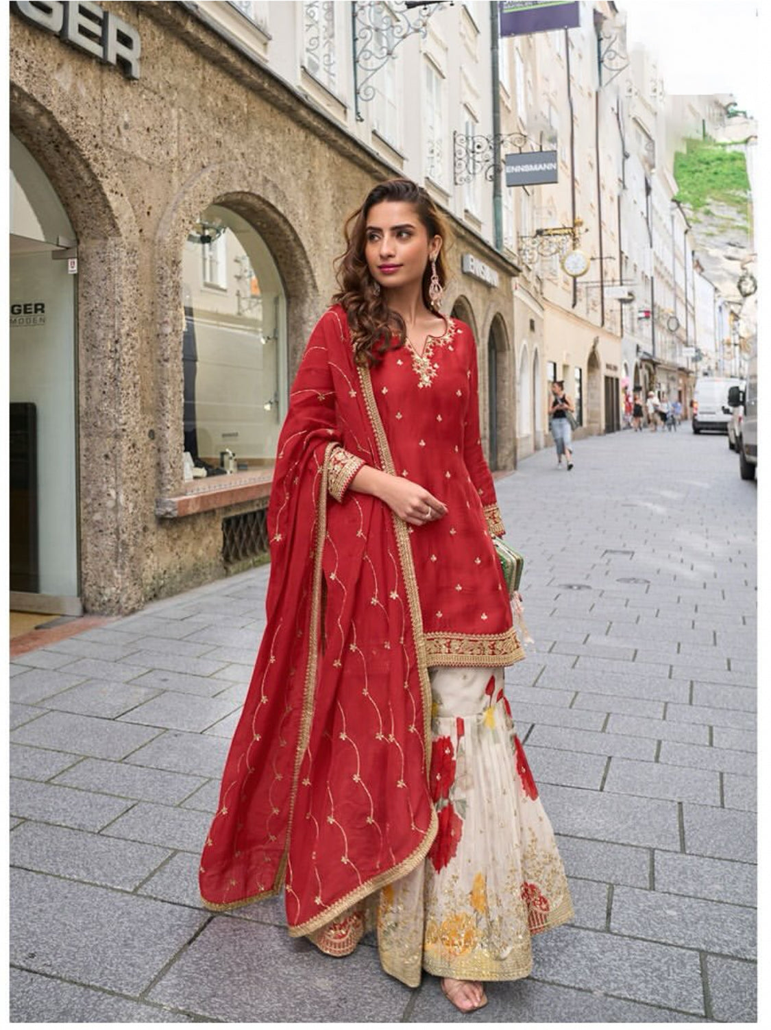 Matrut | Rashmika Cherry Red Sharara Suit