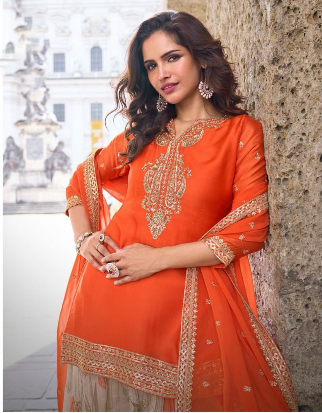 Matrut | Rashmika Orange Sharara Suit