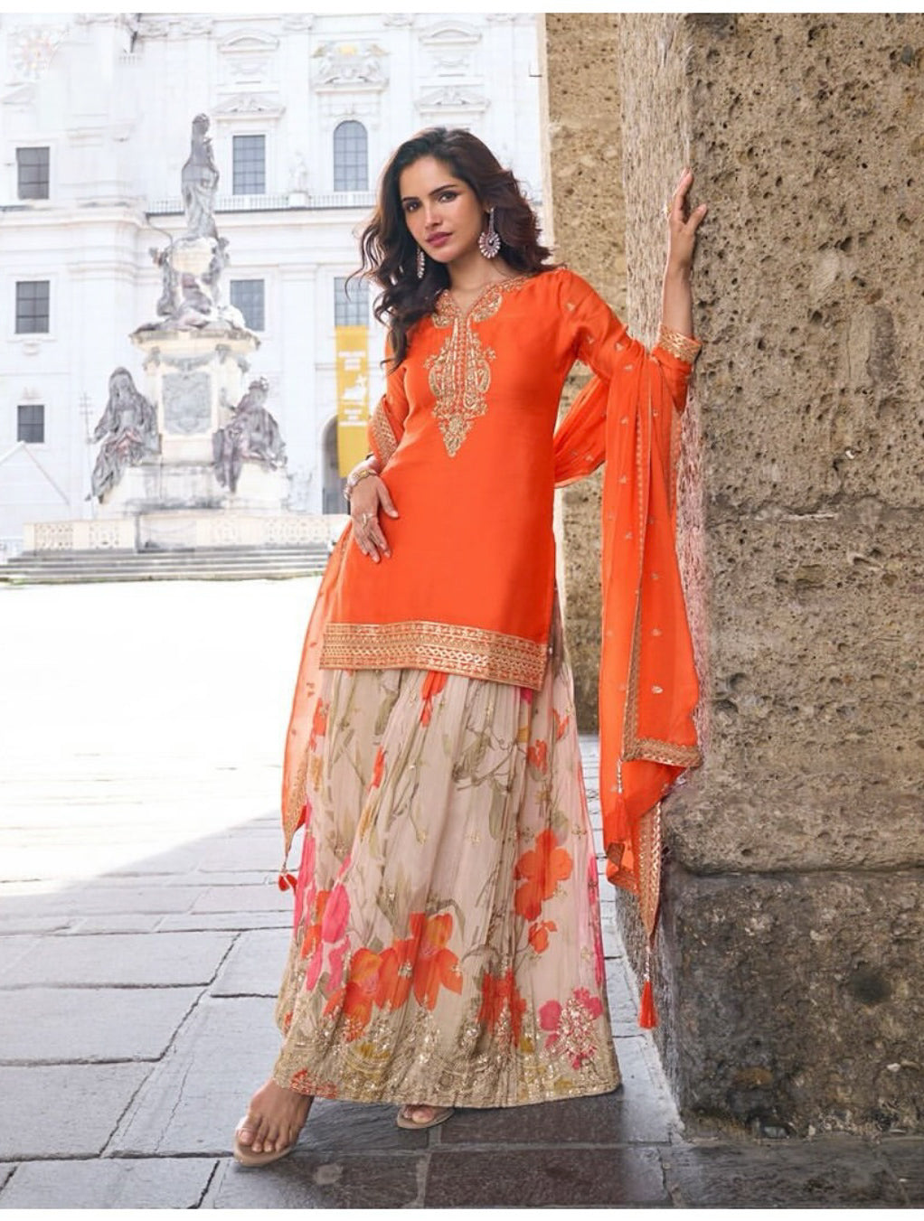 Matrut | Rashmika Orange Sharara Suit