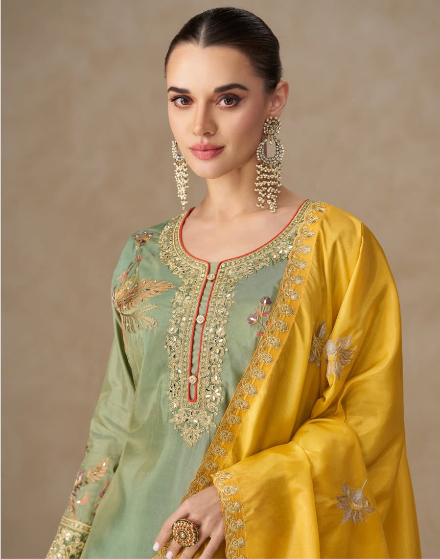 Matrut | Radhya Green-Yellow Palazzo Suit