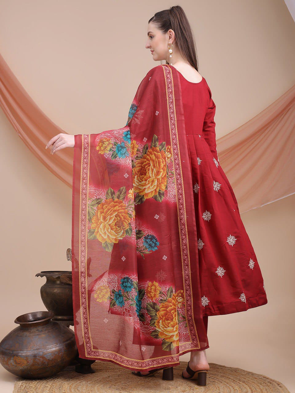 Matrut | Prnali Cherry Red Anarkali Suit