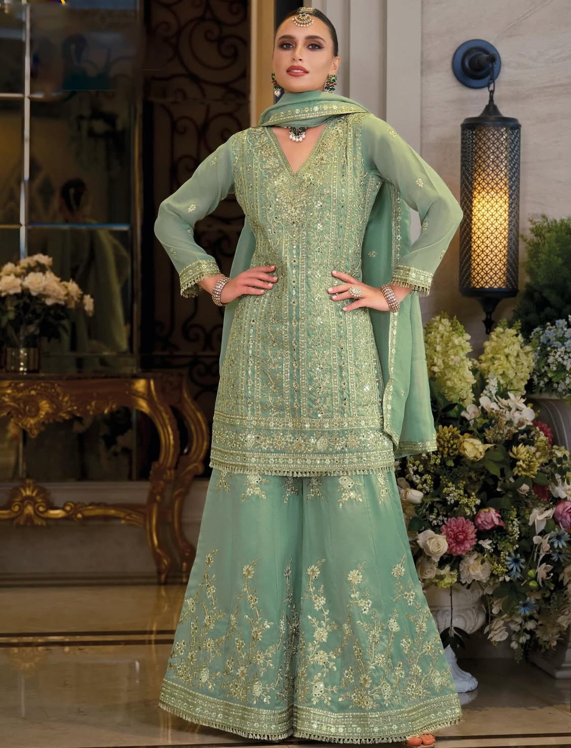 Matrut | Nayaab Mint Green Sharara Suit