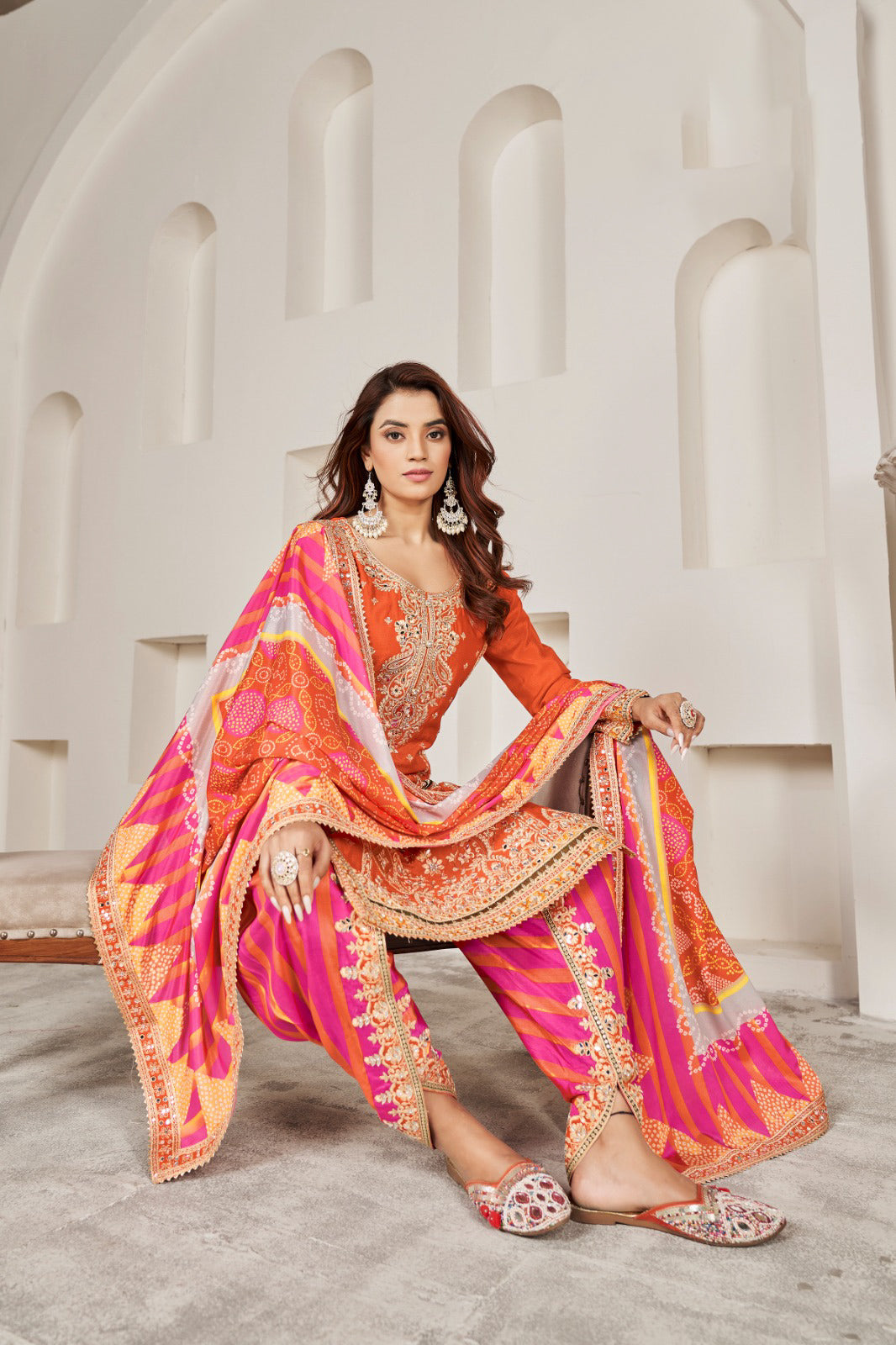 Matrut | Phoolzari Orange Dhoti Suit