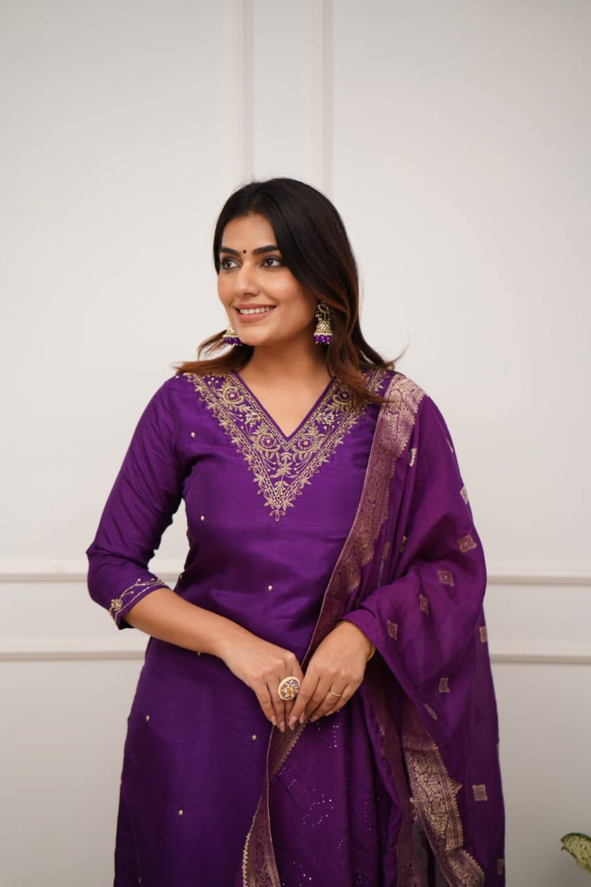 Matrut | Anvaya Purple Straight Suit