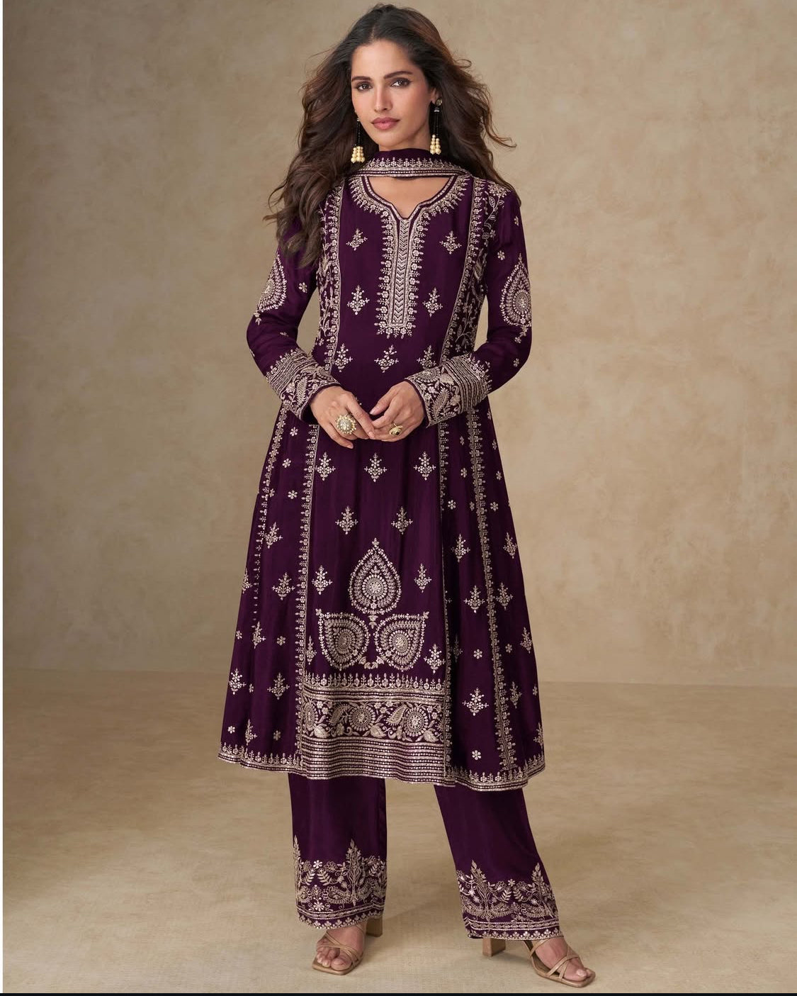 Matrut | Muskan Wine A-line Suit