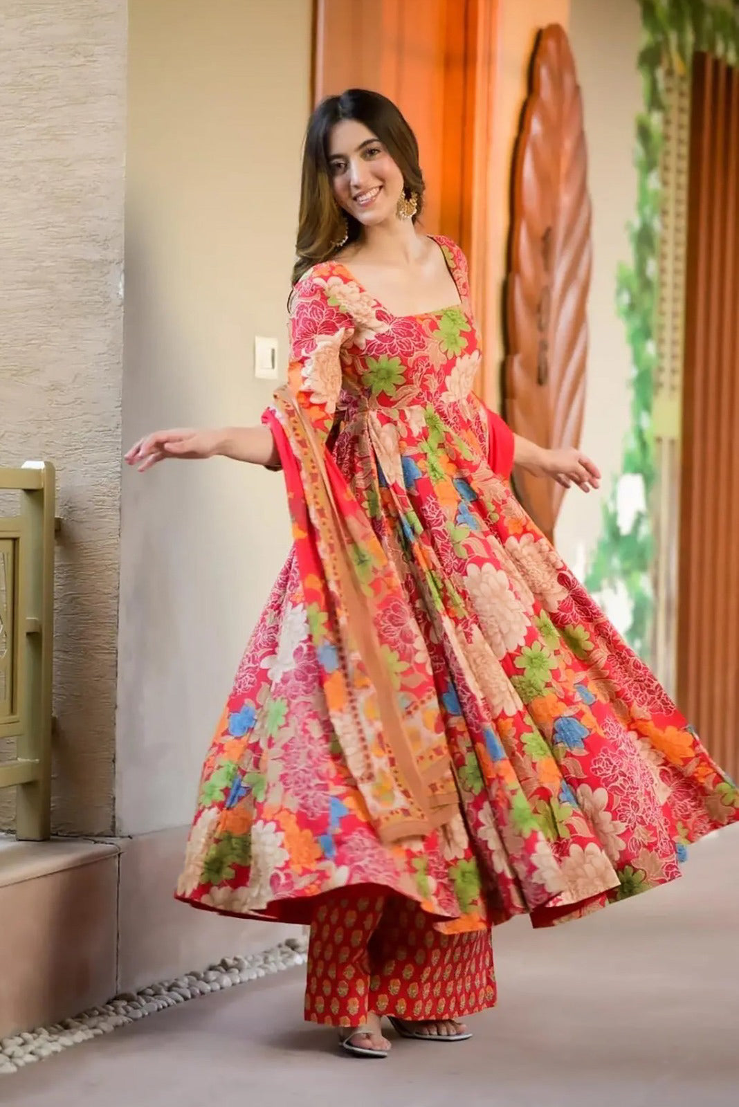 Matrut | Sthir Orange Multicolor Anarkali Suit