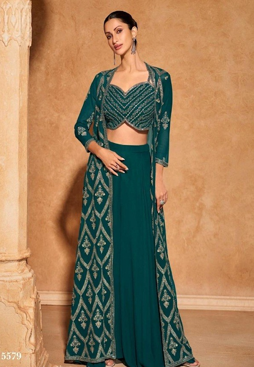 Matrut | Royal Fusion Peacock Green Palazzo Set