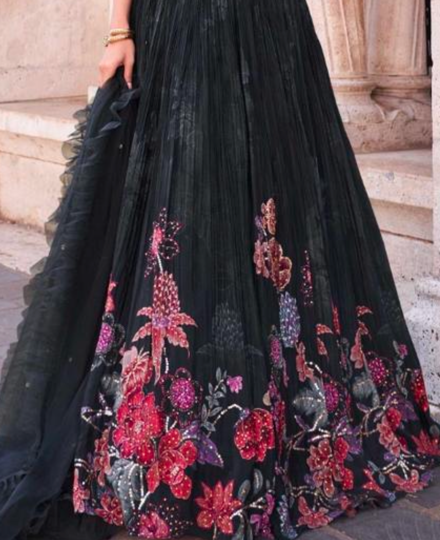 On rent - FULL SET | Urvashi Bliss Black Lehenga Set