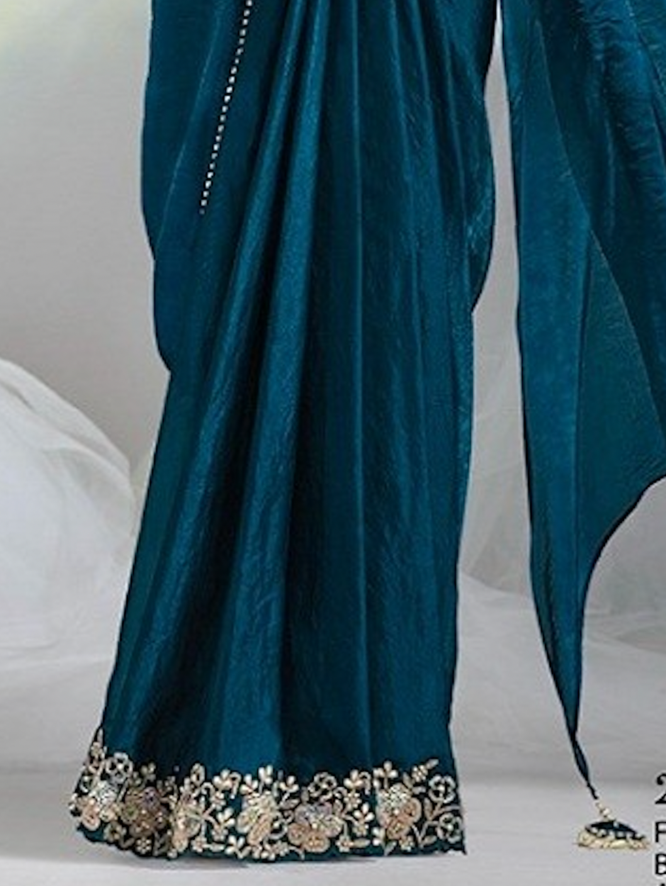 Matrut | 1 min Saree Teal Blue Fab