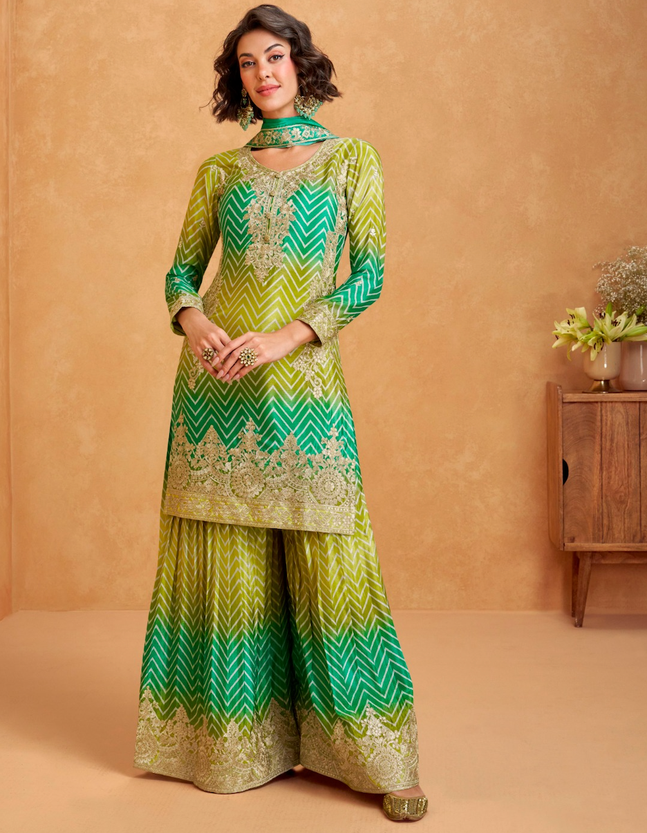 Matrut | Prismatic Elegance Green Sharara Suit
