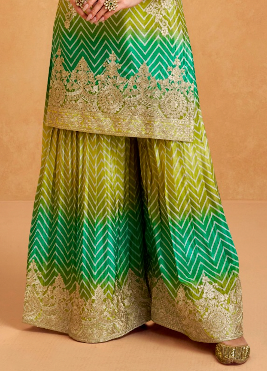 Matrut | Prismatic Elegance Green Sharara Suit