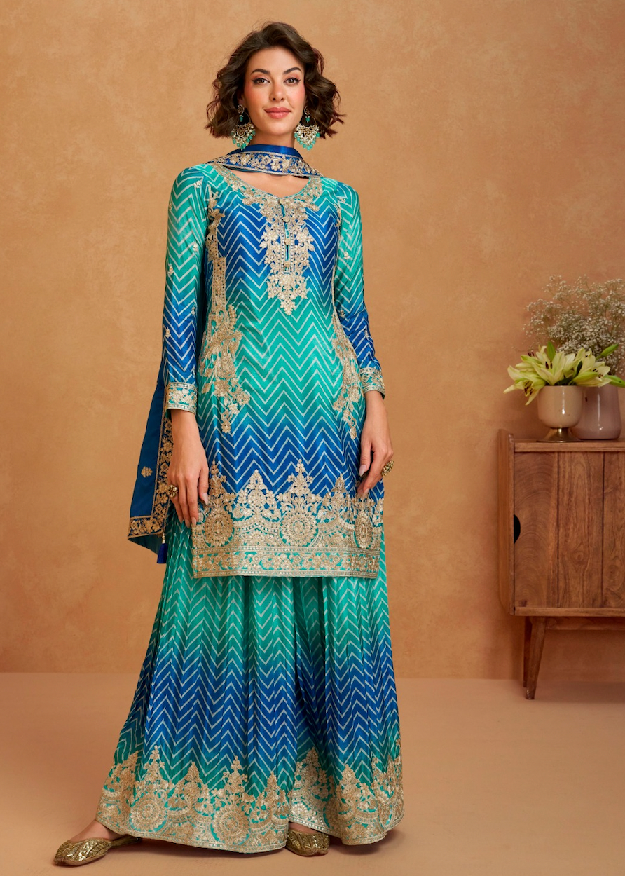 Matrut | Prismatic Elegance Blue Sharara Suit